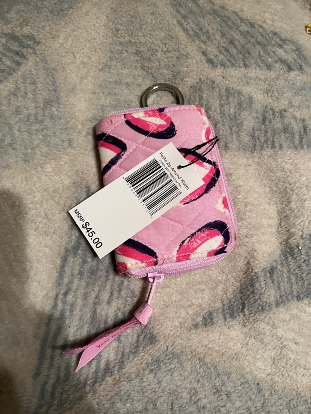 Vera Bradley Pink Quilted Zip Around Wallet Hearts Iced Pink